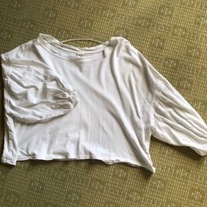 Free People White Puff Sleeved Cotton T